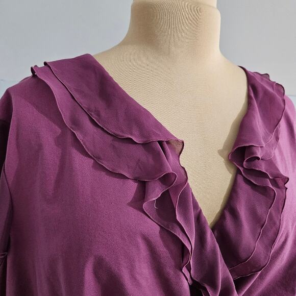 Purple Ruffled Wrap Blouse Plus Size 24W Flutter Sleeve Cinch Waist Fairycore - Picture 6 of 15